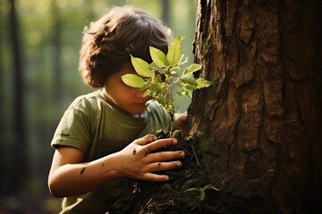 hands lover nature space hugging copy tree child close