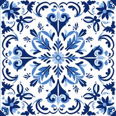 Seamless pattern illustration in traditional style - like Portuguese tiles azulejo