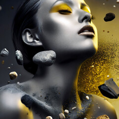 Portrait of a Woman in Ultimate Grey & illuminating Yellow Dust · Concept of Movement & Still Harmony of Mind