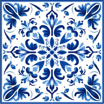Seamless pattern illustration in traditional style - like Portuguese tiles azulejo