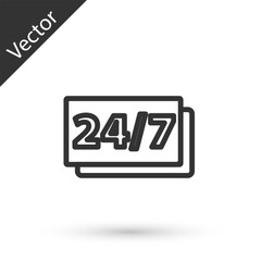 Grey line Clock 24 hours icon isolated on white background. All day cyclic icon. 24 hours service symbol. Vector