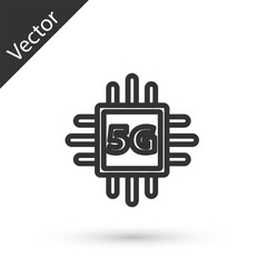 Grey line Computer processor 5G with microcircuits CPU icon isolated on white background. Chip or cpu with circuit board. Micro processor. Vector