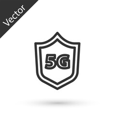 Grey line Protective shield 5G wireless internet wifi icon isolated on white background. Global network high speed connection data rate technology. Vector