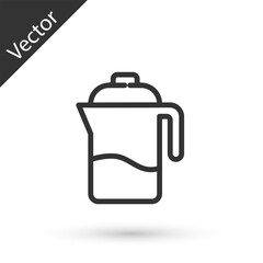 Grey line French press icon isolated on white background. Vector