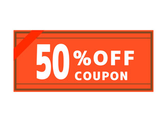 赤い50%オフクーポン　茶色いラインと赤いリボン1本　