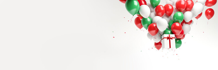 Red and green balloons for christmas celebration festival or party concepts for commercial key visual design background.greeting card decoration element.copy space