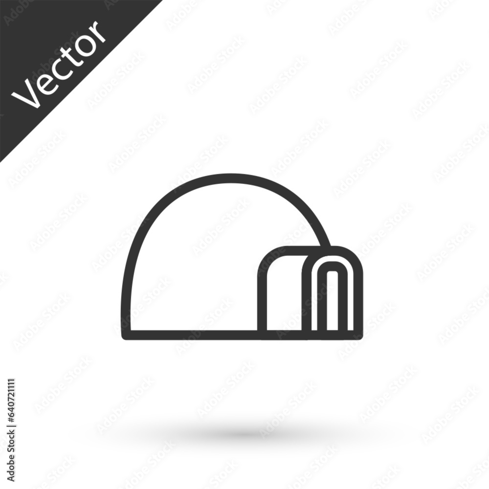 Poster Grey line Igloo ice house icon isolated on white background. Snow home, Eskimo dome-shaped hut winter shelter, made of blocks. Vector