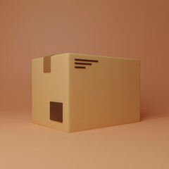 Delivery carton box 3d illustration on an orange background