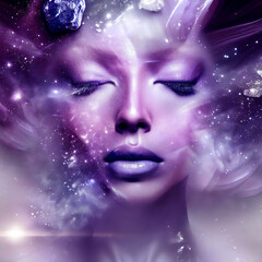 Portrait of a Woman in Ultra Violet Submerged in Space Nebula · Concept of Creativity in Art