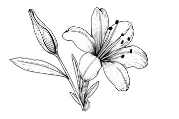 Obraz premium Saffron or crocus hand drawn ink sketch. Vector illustration in engraving vintage style.
