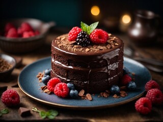 Chocolate cake with berries
