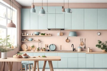 Pastel coloured of a kitchen interior 