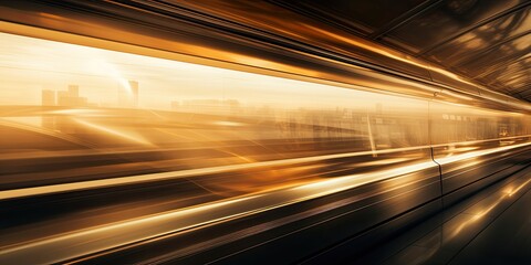 Fototapeta na wymiar Motion blur of a train moving through the sand dunes at sunset. 