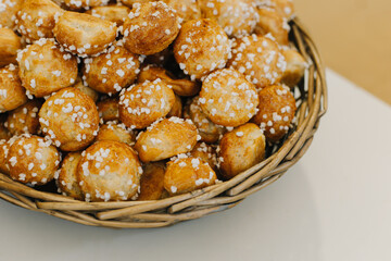 Delicious fresh buns in a traditional french bakery.