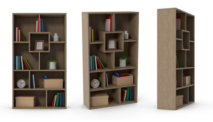 shelves with books on transparent background