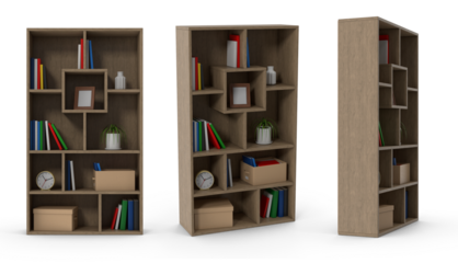 shelves with books on transparent background