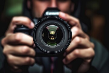 lens photographing concept camera take articles photographer camera professionally man holding hand snapshot looking pictures - obrazy, fototapety, plakaty
