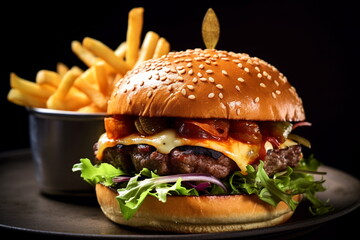 hamburger on black background with Generative AI