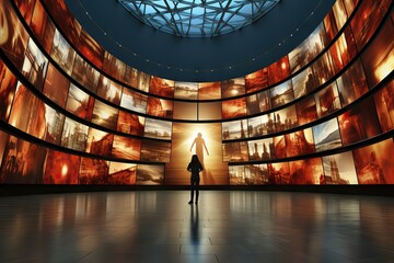 splay screen hd technology programmer futuristic space media panorama video image curved concept fiction motion many w broadcasting communication picture grooved television curved science video wall