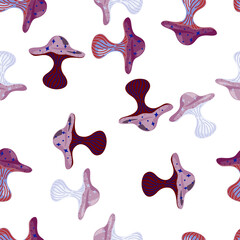 Hand drawn psychedelic mushrooms seamless pattern. Magical fly agaric wallpaper.