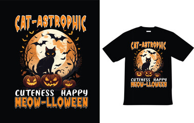 Halloween Cat T-Shirt Design for Happy Halloween and POD