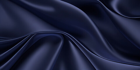Fototapeta premium Navy blue silk satin. Dark elegant luxury abstract background with space for design. Shiny smooth fabric. Soft folds. Drapery. Color gradient. Lines. Wavy pattern.