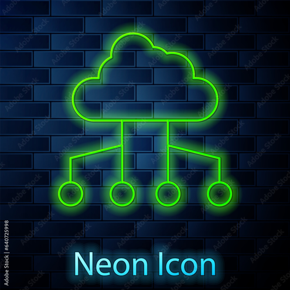 Canvas Prints glowing neon line network cloud connection icon isolated on brick wall background. social technology