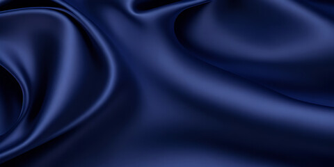 Fototapeta premium Navy blue silk satin. Dark elegant luxury abstract background with space for design. Shiny smooth fabric. Soft folds. Drapery. Color gradient. Lines. Wavy pattern.
