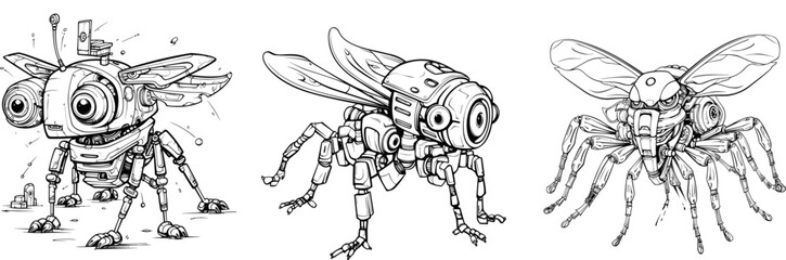Robot Animal Universe. Coloring books for children and adults as well as tattoo sketches. 