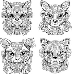 Robot Animal Universe. Coloring books for children and adults as well as tattoo sketches. 