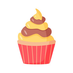 Ice cream in creamers and baskets. Vector illustration of summer refreshing dessert. Icon for the cafe restaurant menu. Single color isolate on white.