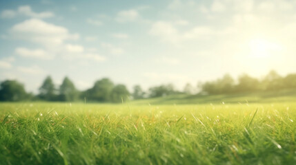 Fototapeta premium grass field and trees at the park background