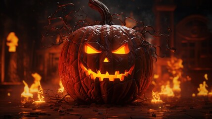 Amazing Close up of a Glowing Pumpkin. Scary. Evil.