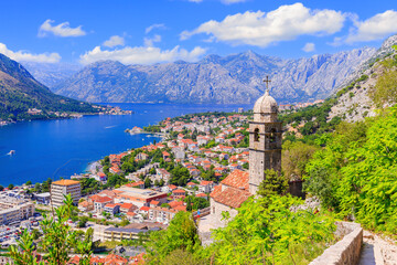 Kotor bay and Old Town from Lovcen Mountain. Montenegro. - obrazy, fototapety, plakaty