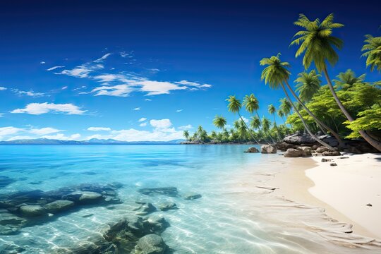 trees tropical beautiful image beach background panorama palm island