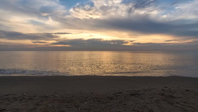 Tropical sea beach sunrise time lapse with ocean wave, nature landscape timelapse