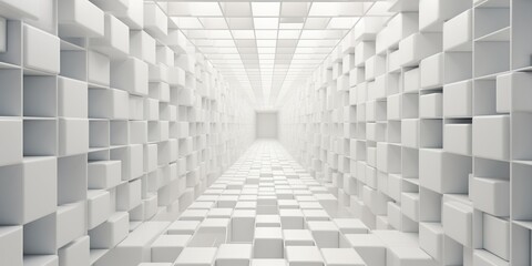 Perspective view of mosaic of many white stacked cubes , abstract background, infinity concept.
