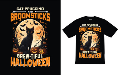 Halloween Cat T-Shirt Design for Happy Halloween and POD