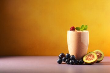 Fruit smoothie on olive copy space background