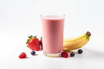 Fruit smoothie on white copy space background