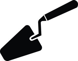 Simple trowel with handle sign web icon silhouette with invert color. Minimalist shovel, spade or trowel solid black icon design. construction icon isolated on white background.