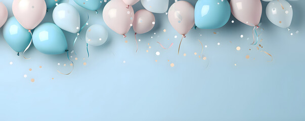 Festive sweet pink and blue balloons background banner celebration theme - obrazy, fototapety, plakaty
