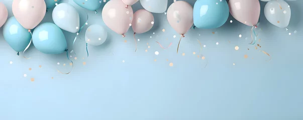 Muurstickers Festive sweet pink and blue balloons background banner celebration theme © Orkidia