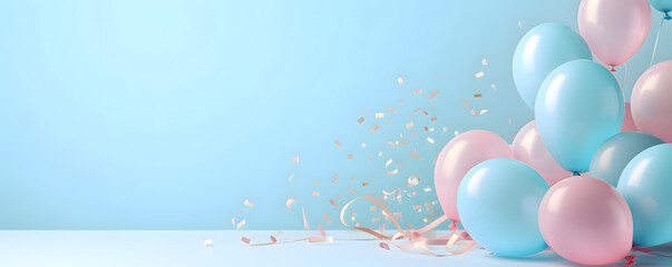 Festive sweet pink and blue balloons background banner celebration theme