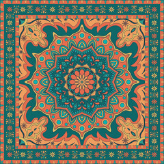 Colorful ornamental vector design for rug, tapis, yoga mat. Geometric ethnic clipart. Arabian ornamental carpet with decorative elements.Persian carpet