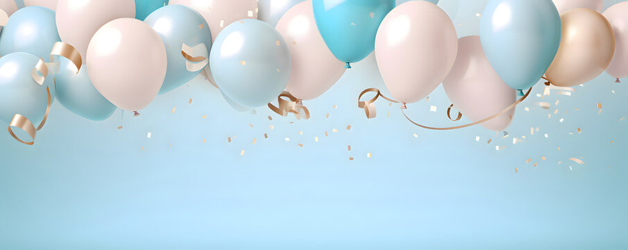 Fototapeta Festive sweet pink and blue balloons background banner celebration theme