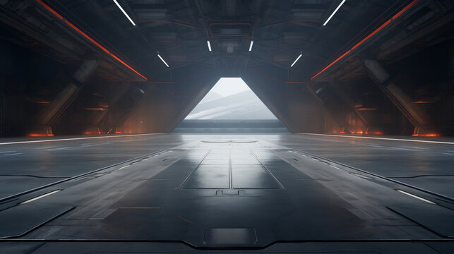 D&eacute;cor hangar futuriste urbain moderne et vide avec spot lumineux led