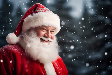 Smiling santa claus in his iconic red suit and beard