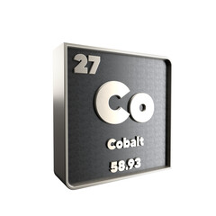 Obraz premium Cobalt chemical element black and metal icon with atomic mass and atomic number. 3d render illustration.