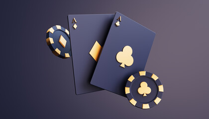 Casino cards poker blackjack baccarat Black ace symbols with gold metal 3d rendering